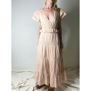 TULAROSA Ellianna Cream Eyelet Lace Tiered Cotton Maxi Prairie Dress US SMALL